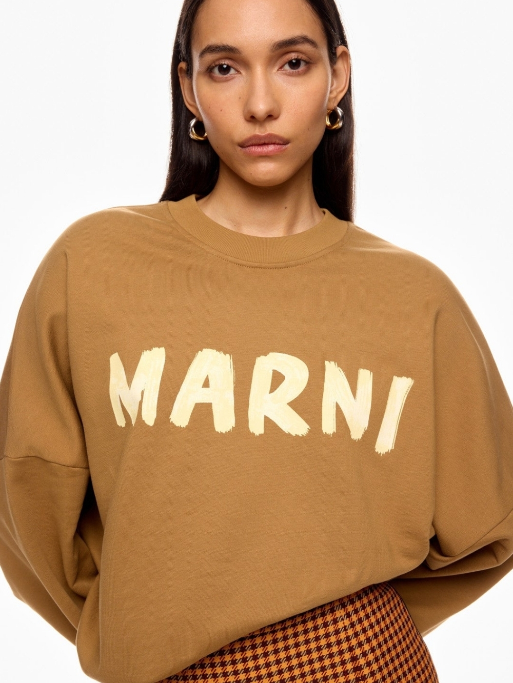 Marni Brown Logo Sweatshirt Neck Long Sleeve Size S